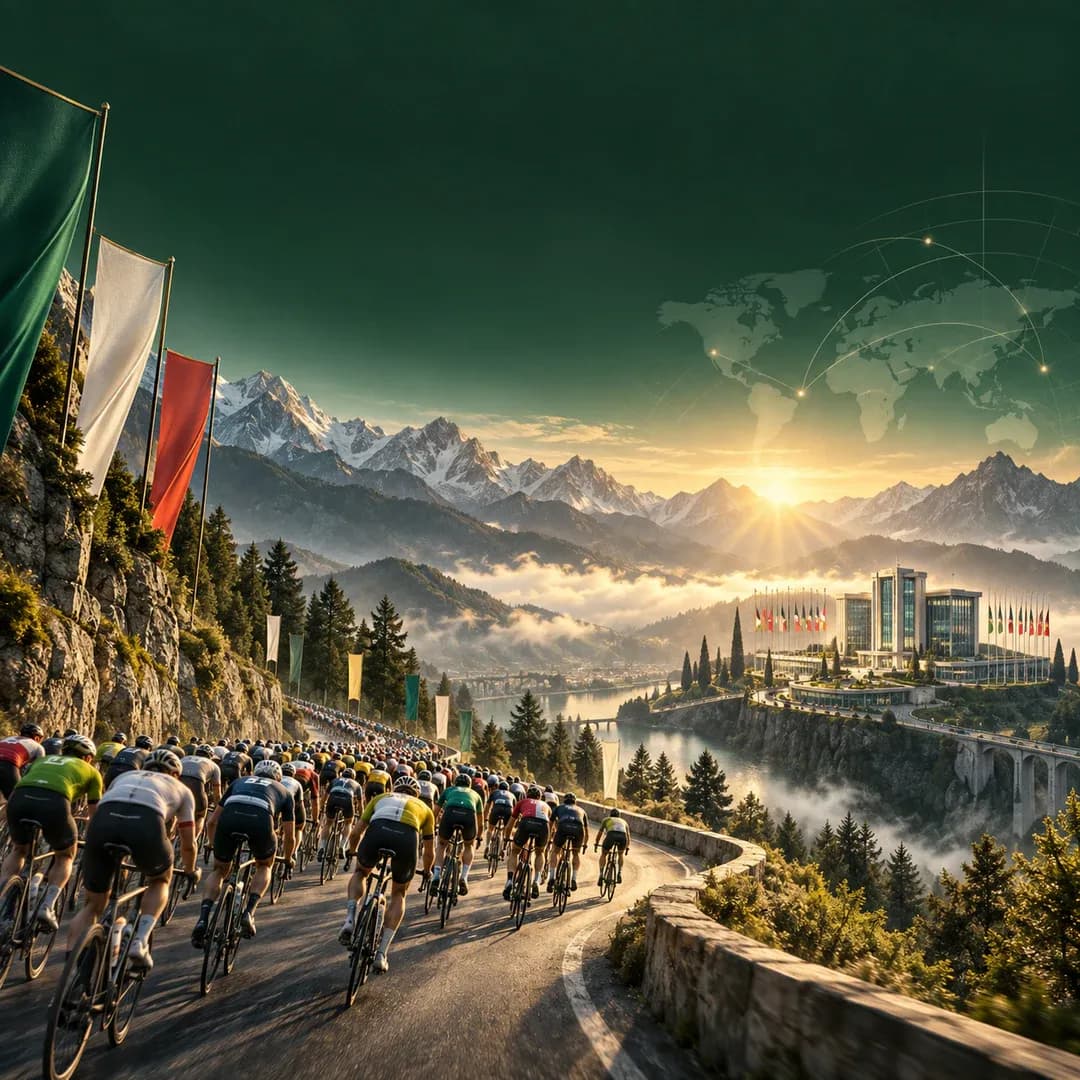 Un peloton rejoint un siège fédéral au lever du jour dans un paysage de montagne